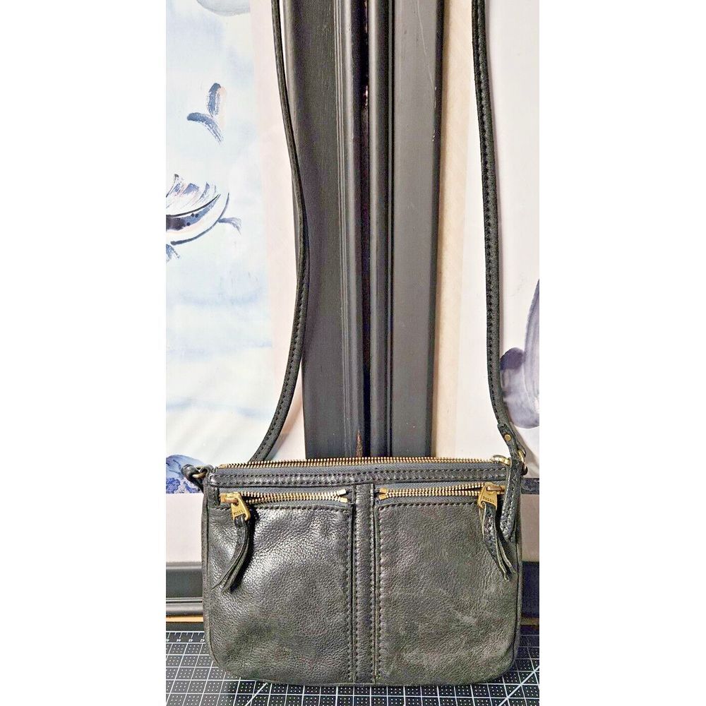 Vintage FOSSIL‎ Cowhide leather card holder built in 3 zippers crossbody